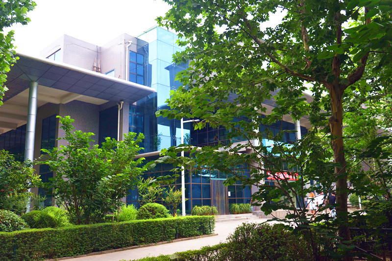 被绿色簇拥的学生食堂